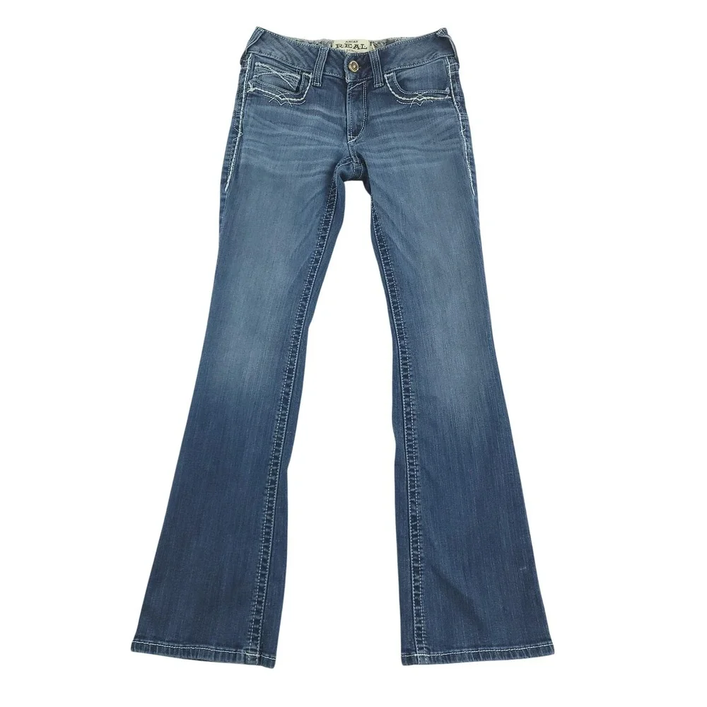 Ariat REAL Jeans Womens 27R Blue Med Wash Low Rise Bootcut Embroidered Denim